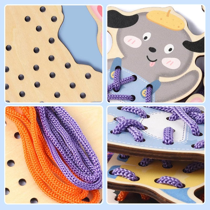 Wooden Lacing Threading Toys, Ropes Puzzle & Dementia Products, Sensory Activity Board, Memory Games and Jigsaw Puzzle Set for Caregivers Enhances Memory, Coordination, Focus - Image 3